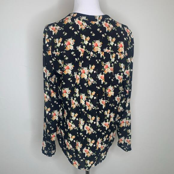 Dark Floral Blouse Long Sleeve Chiffon Sz Small - Picture 2 of 10